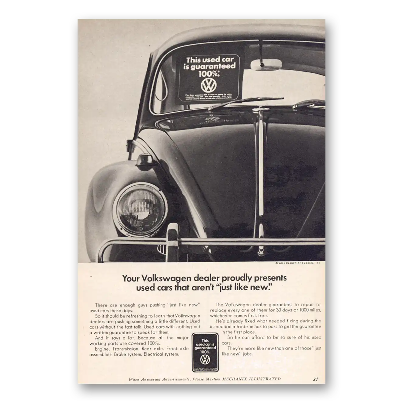 1968 Volkswagen Beetle Used Cars That Aren't Just Like New Vintage Magazine Print Ad