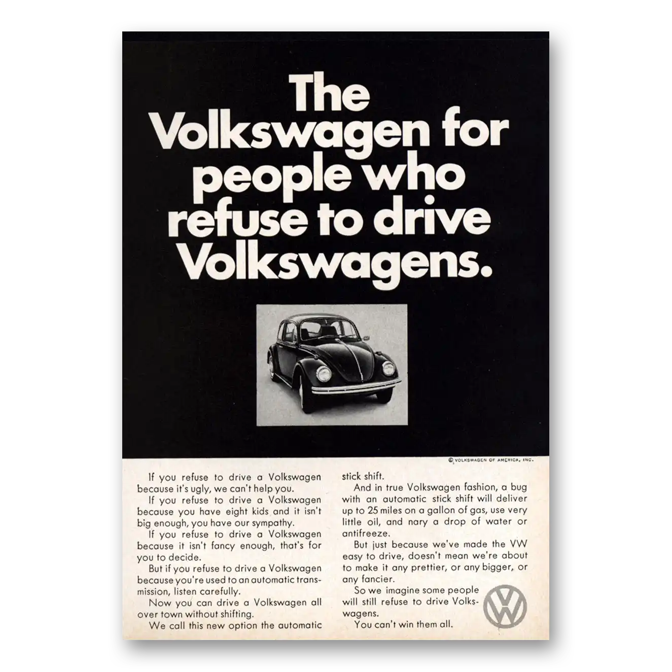 1968 Volkswagen Beetle People Who Refuse to Drive Vintage Magazine Print Ad