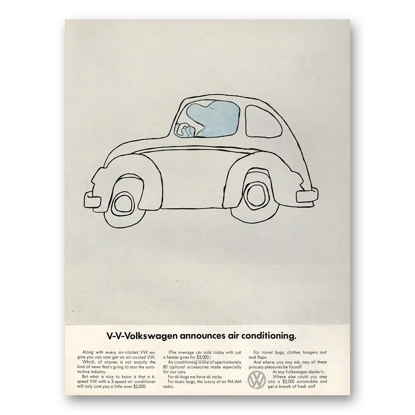 1968 Volkswagen Beetle VVVolkswagen Announces Air Conditioning Vintage Magazine Print Ad