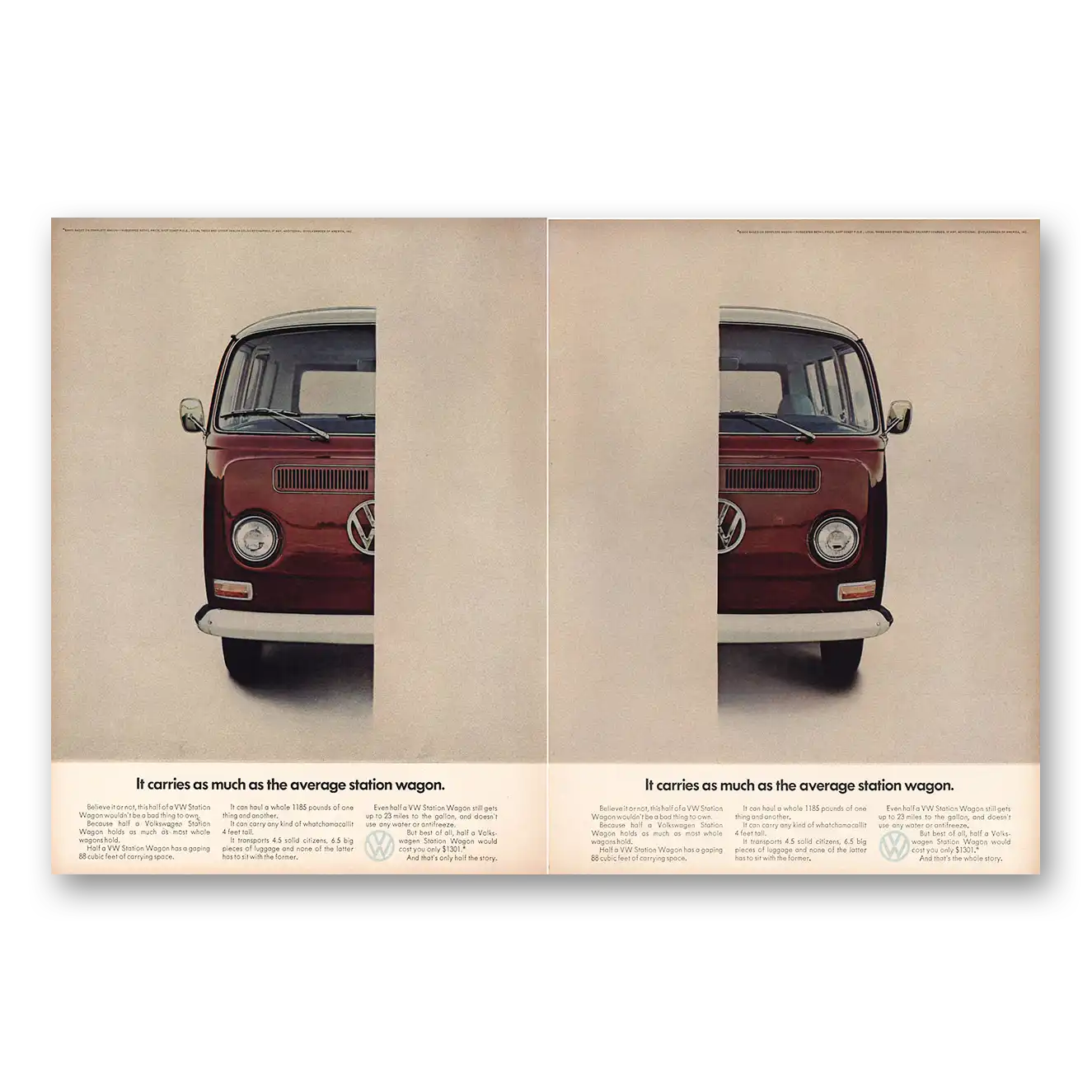 1968 Volkswagen Station Wagon Carries As Much as the Average Station Wagon Vintage Magazine Print Ad