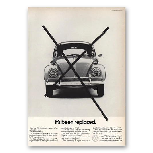 1968 Volkswagen Beetle Its Been Replaced Vintage Magazine Print Ad