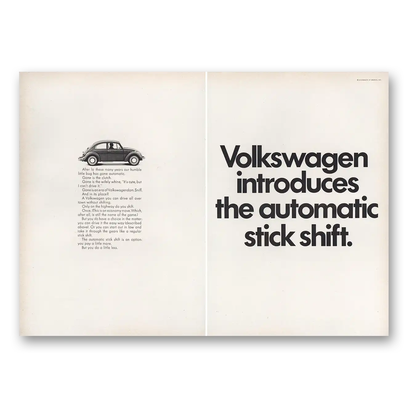 1968 Volkswagen Automatic Stick Shift Vintage Magazine Print Ad