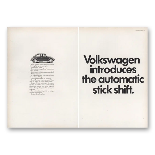 1968 Volkswagen Automatic Stick Shift Vintage Magazine Print Ad