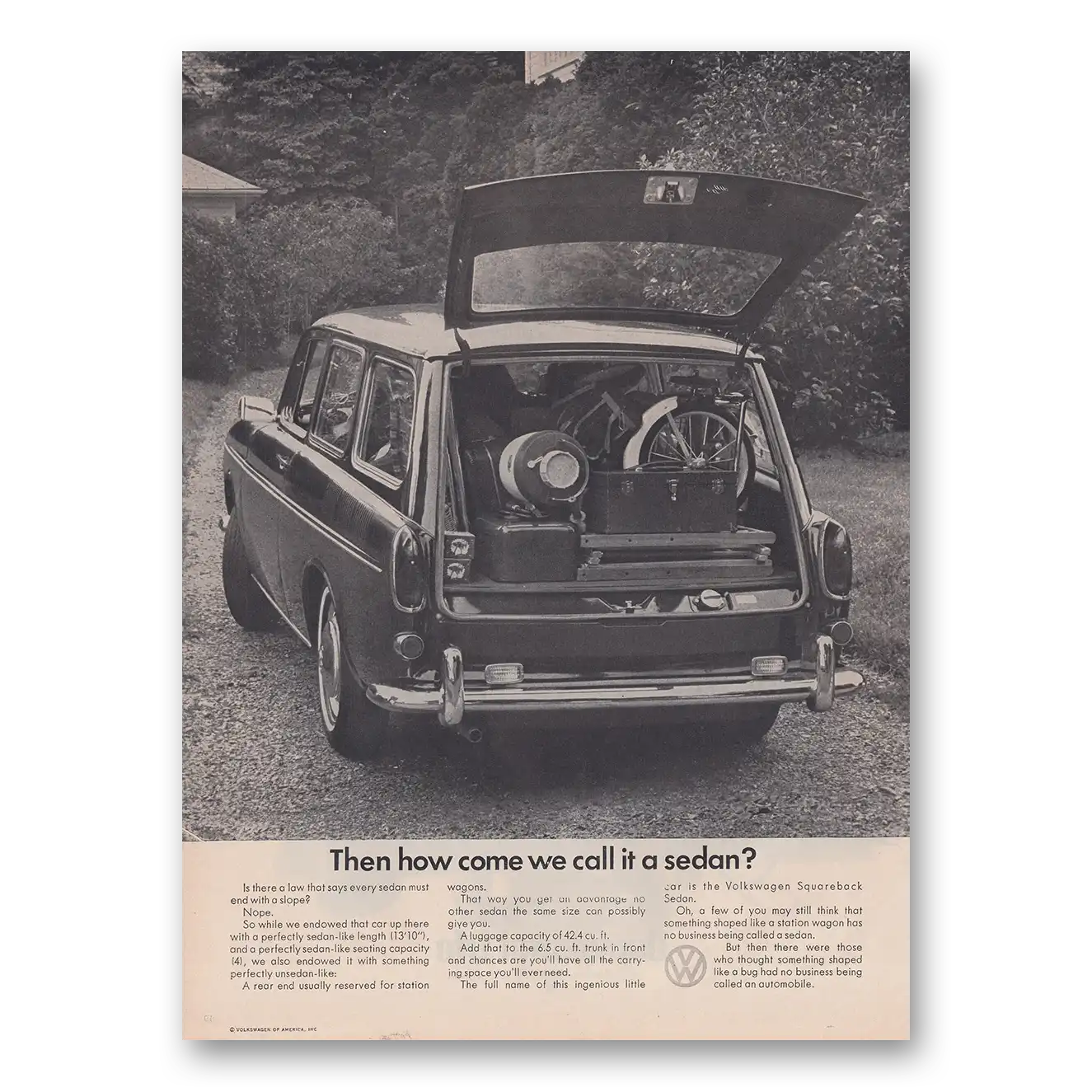 1968 Volkswagen Squareback Sedan How Come We Call It a Sedan Vintage Magazine Print Ad