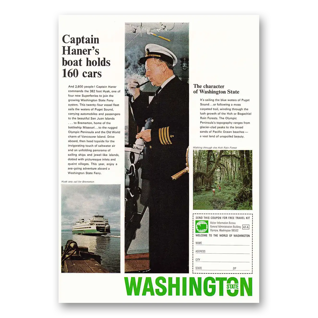 1968 Washington Captain Haner Vintage Magazine Print Ad