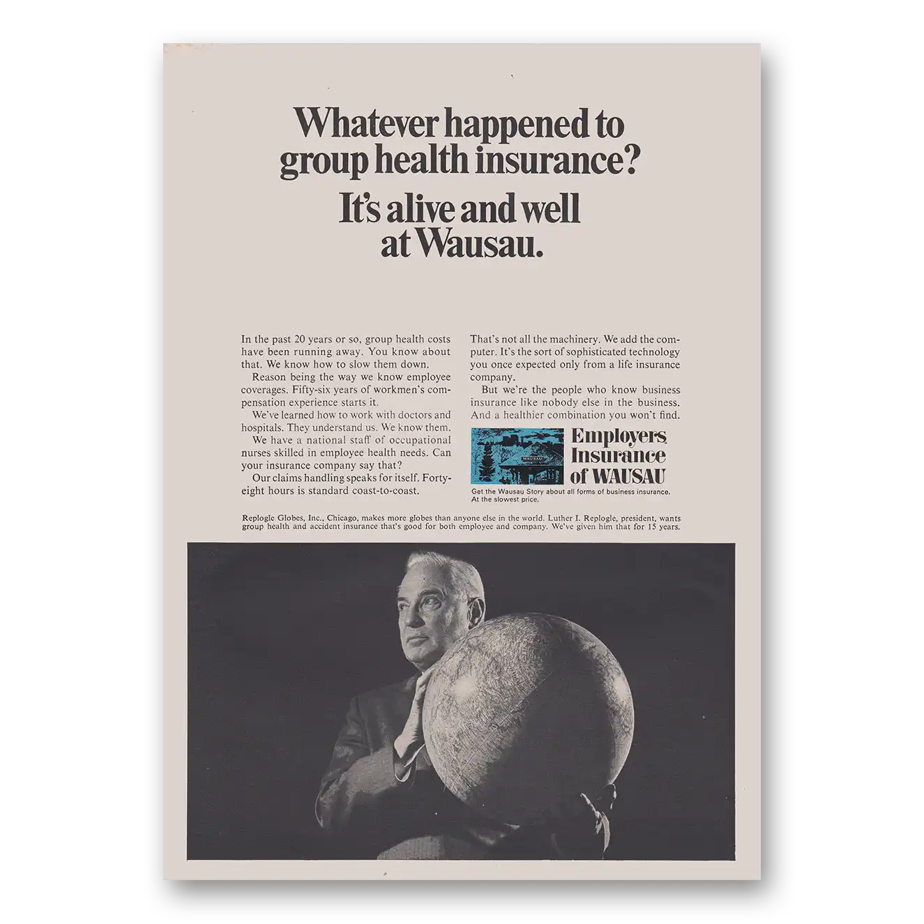 1968 Employers Insurance of Wausau Group Health Insurance Vintage Magazine Print Ad