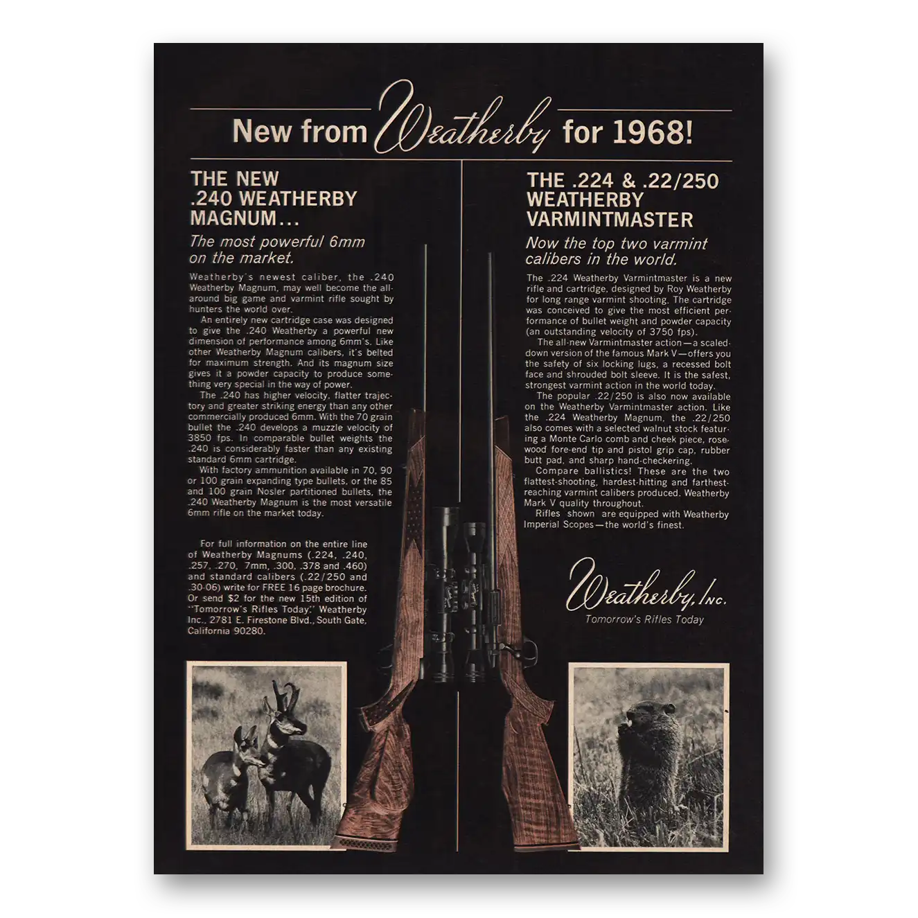 1968 Weatherby Rifles Magnum and Varmintmaster Vintage Magazine Print Ad