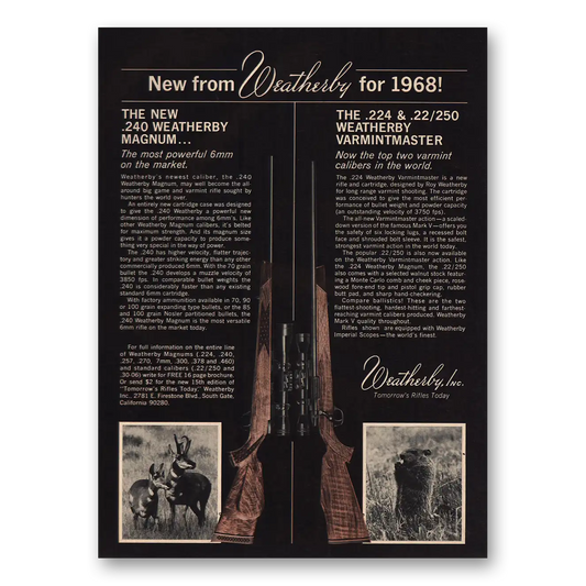 1968 Weatherby Rifles Magnum and Varmintmaster Vintage Magazine Print Ad