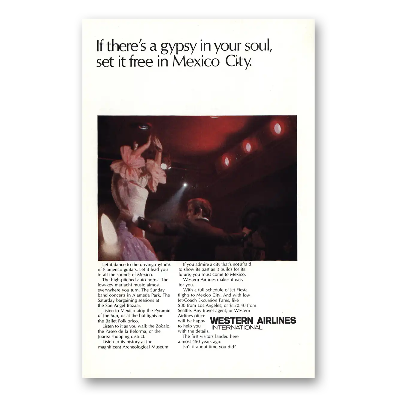 1968 Western Air Lines Gypsy in Your Soul Mexico City Vintage Magazine Print Ad