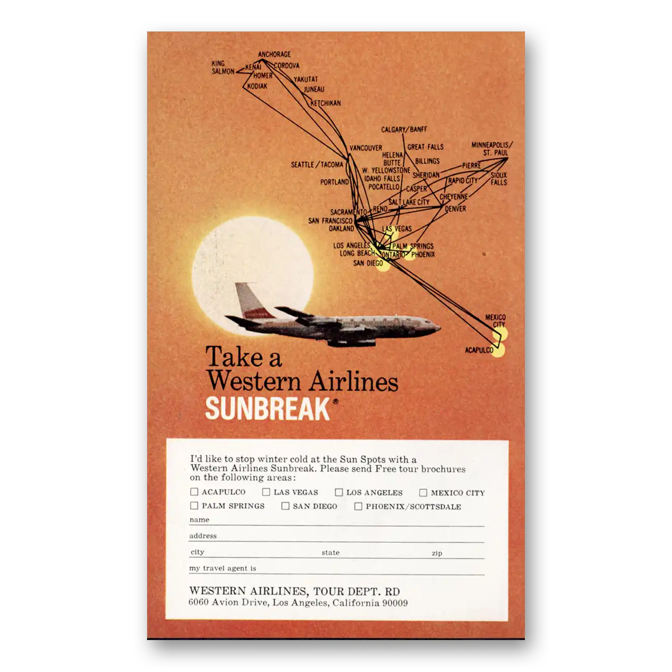 1968 Western Air Lines Take a Sunbreak Vintage Magazine Print Ad