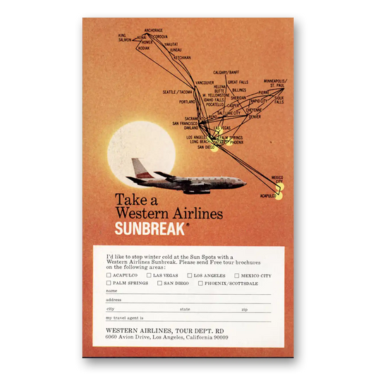 1968 Western Air Lines Take a Sunbreak Vintage Magazine Print Ad