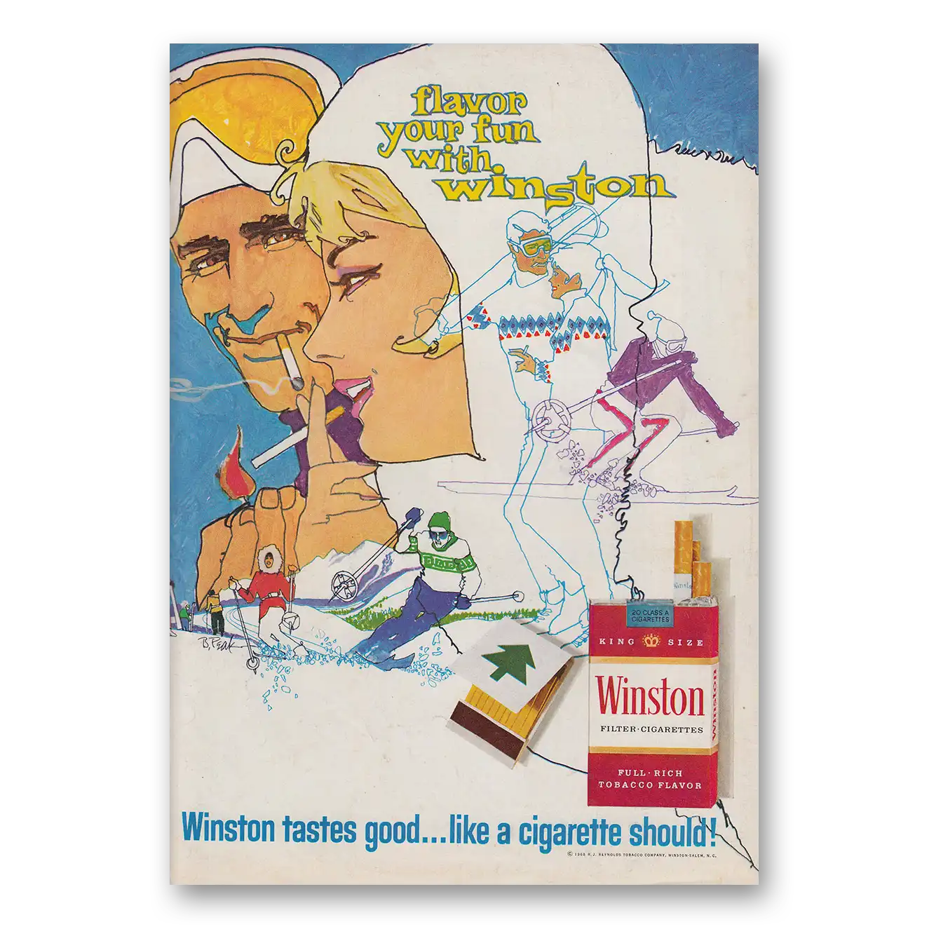 1968 Winston Cigarettes Flavor Your Fun Vintage Magazine Print Ad