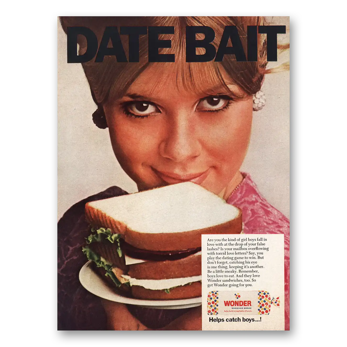 1968 Wonder Bread Date Bait Vintage Magazine Print Ad