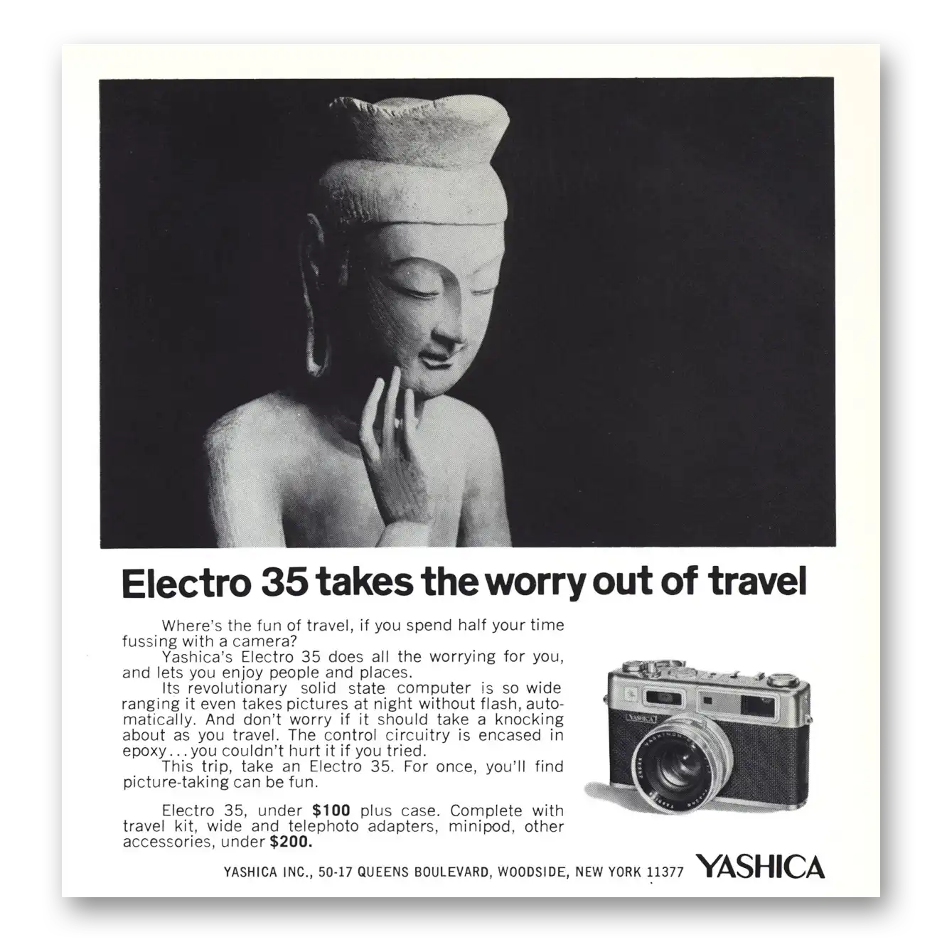 1968 Yashica Cameras Electro 35 Takes the Worry Out of Travel Vintage Magazine Print Ad