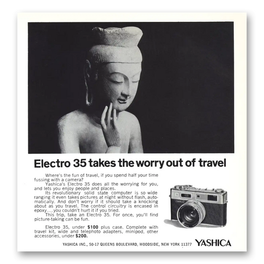 1968 Yashica Cameras Electro 35 Takes the Worry Out of Travel Vintage Magazine Print Ad