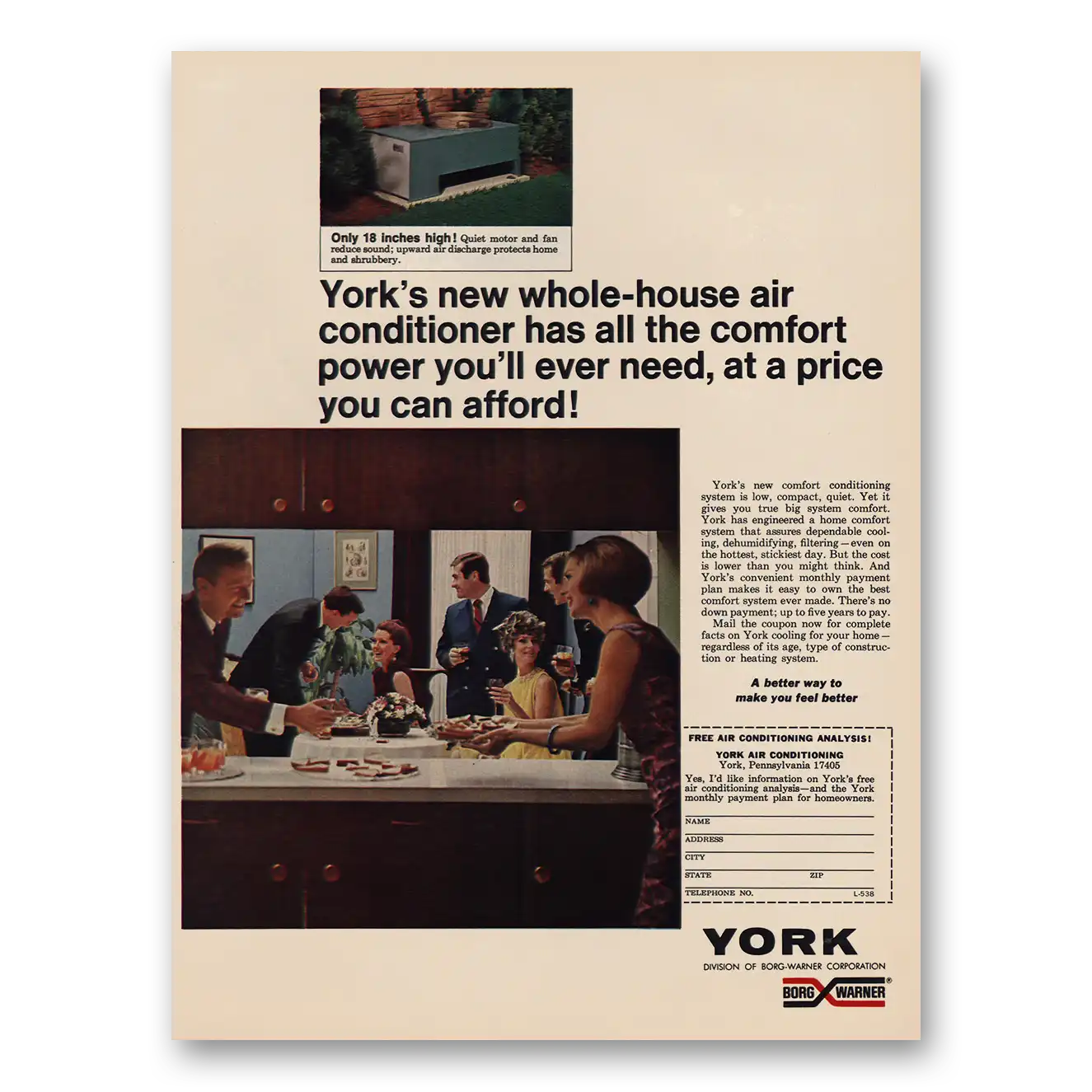 1968 York Air Conditioning Whole House Air Conditioner Comfort Power Vintage Magazine Print Ad