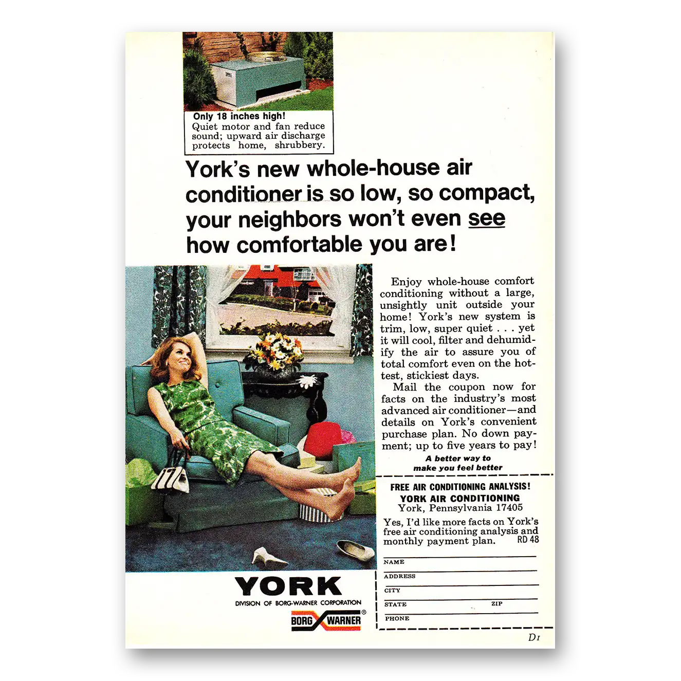 1968 York Air Conditioning Whole House Air Conditioner Vintage Magazine Print Ad