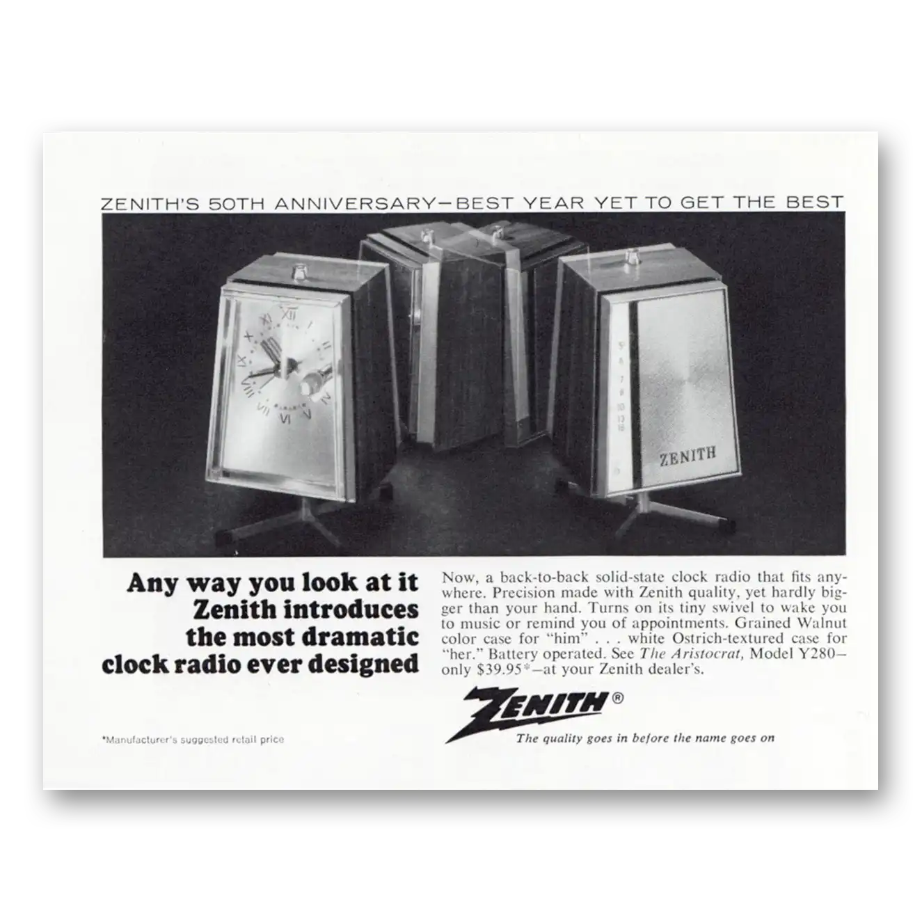 1968 Zenith Radio Clock Radio 50th Anniversary Vintage Magazine Print Ad