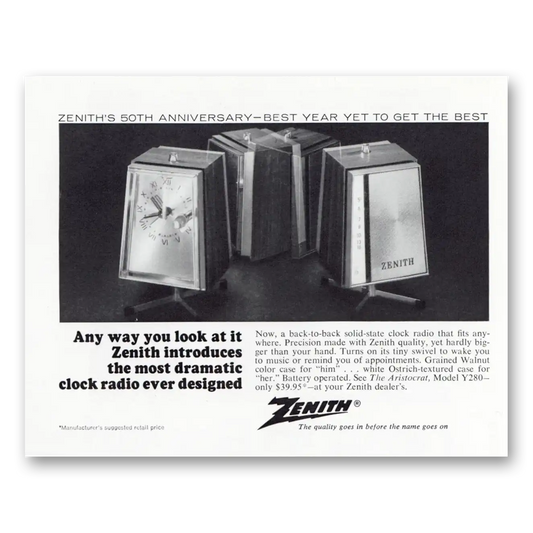 1968 Zenith Radio Clock Radio 50th Anniversary Vintage Magazine Print Ad