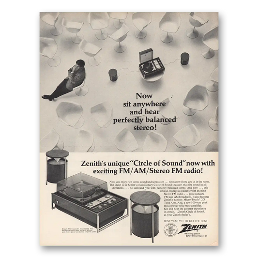 1968 Zenith Stereo Circle of Sound FM AM Stereo Radio Vintage Magazine Print Ad