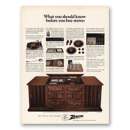 1968 Zenith Stereo What You Should Know Vintage Magazine Print Ad