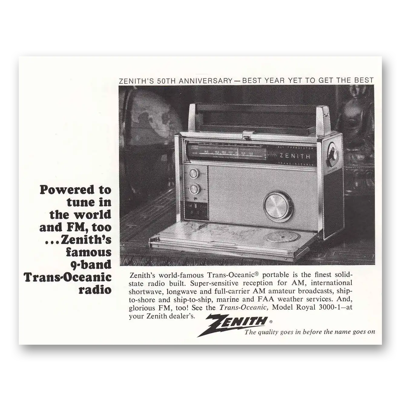 1968 Zenith Radio Tune In To the World 50th Anniversary Vintage Magazine Print Ad