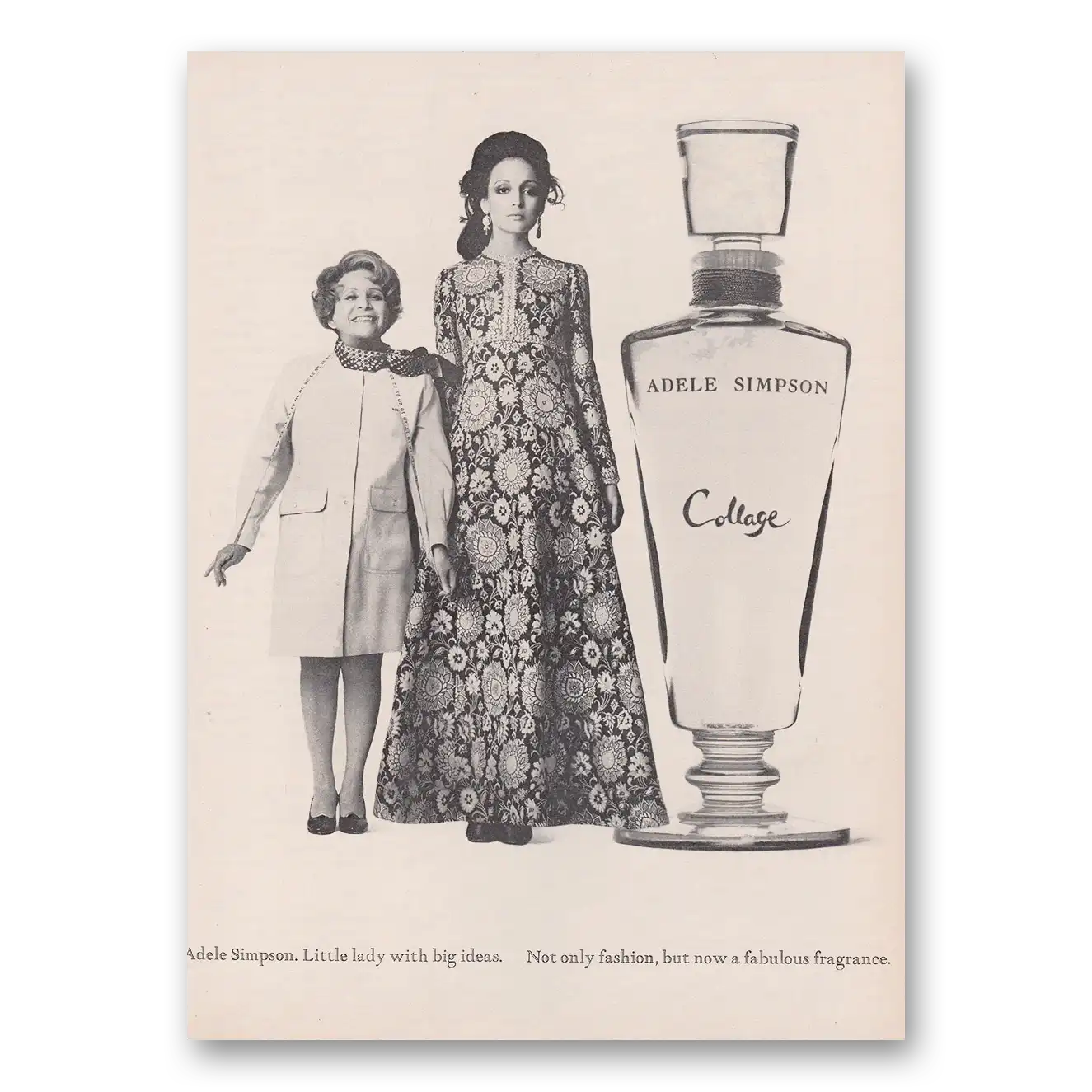 1969 Adele Simpson Collage Fragrance Little Lady With Big Ideas Vintage Magazine Print Ad