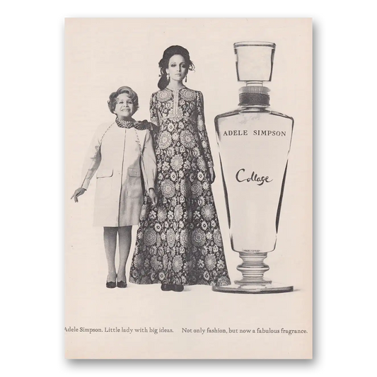 1969 Adele Simpson Collage Fragrance Little Lady With Big Ideas Vintage Magazine Print Ad