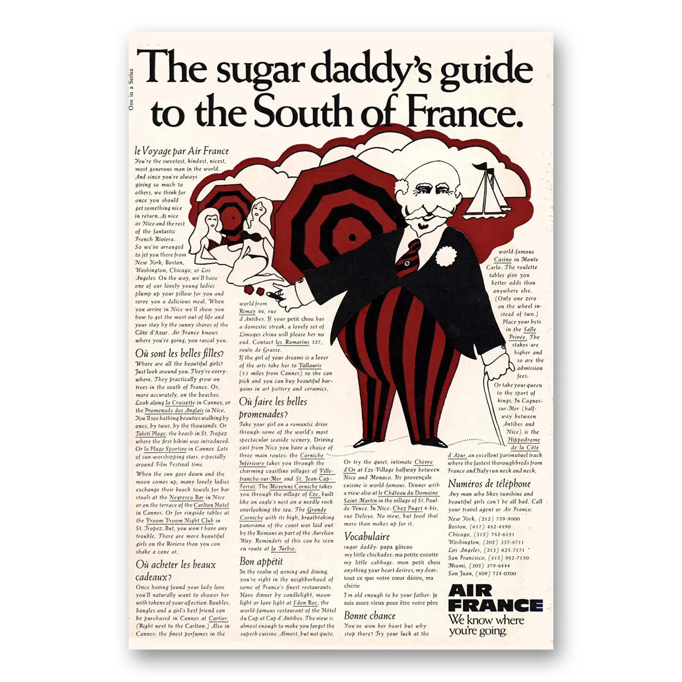 1969 Air France Sugar Daddys Guide to South of France Vintage Magazine Print Ad