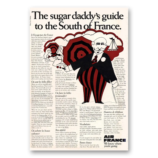 1969 Air France Sugar Daddys Guide to South of France Vintage Magazine Print Ad