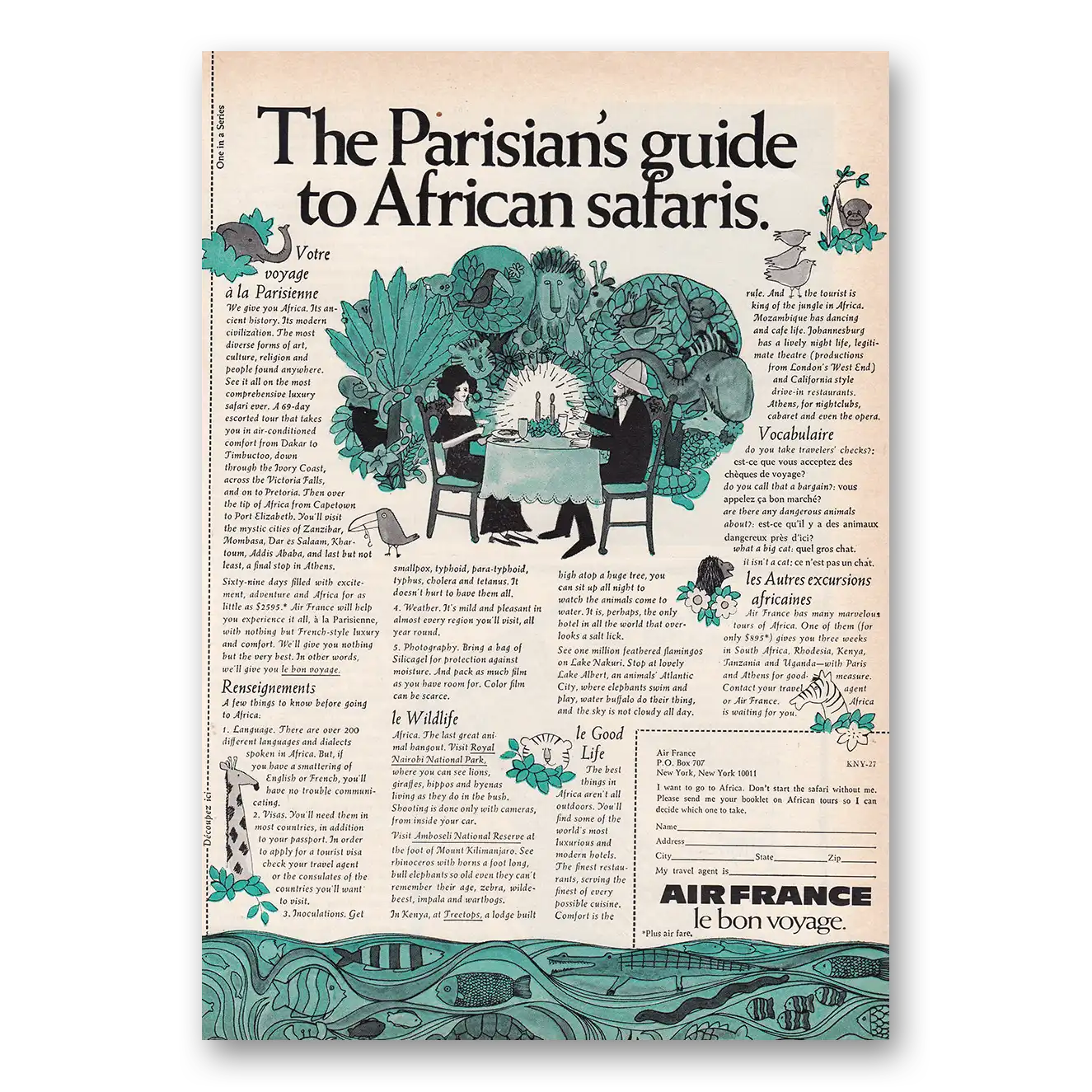 1969 Air France Parisians Guide to African Safaris Vintage Magazine Print Ad