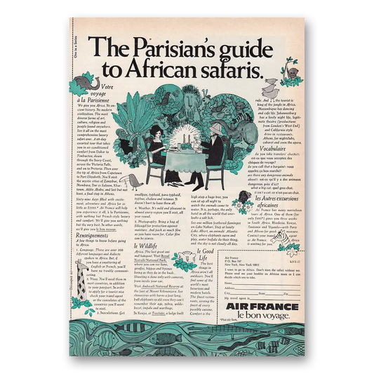 1969 Air France Parisians Guide to African Safaris Vintage Magazine Print Ad