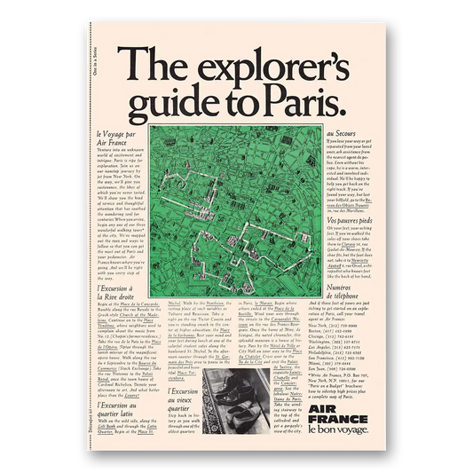 1969 Air France Explorers Guide to Paris Vintage Magazine Print Ad