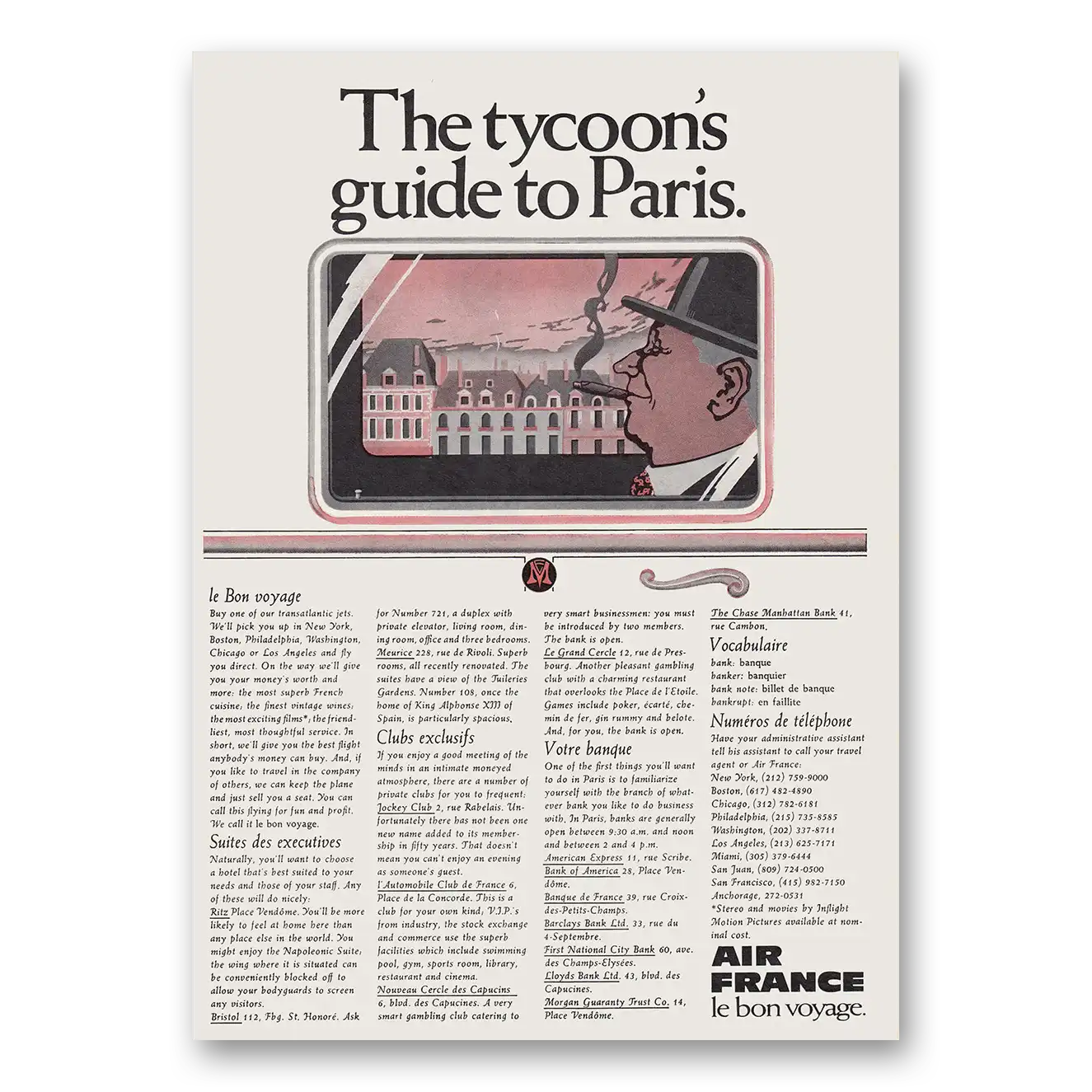 1969 Air France Tycoons Guide to Paris Vintage Magazine Print Ad