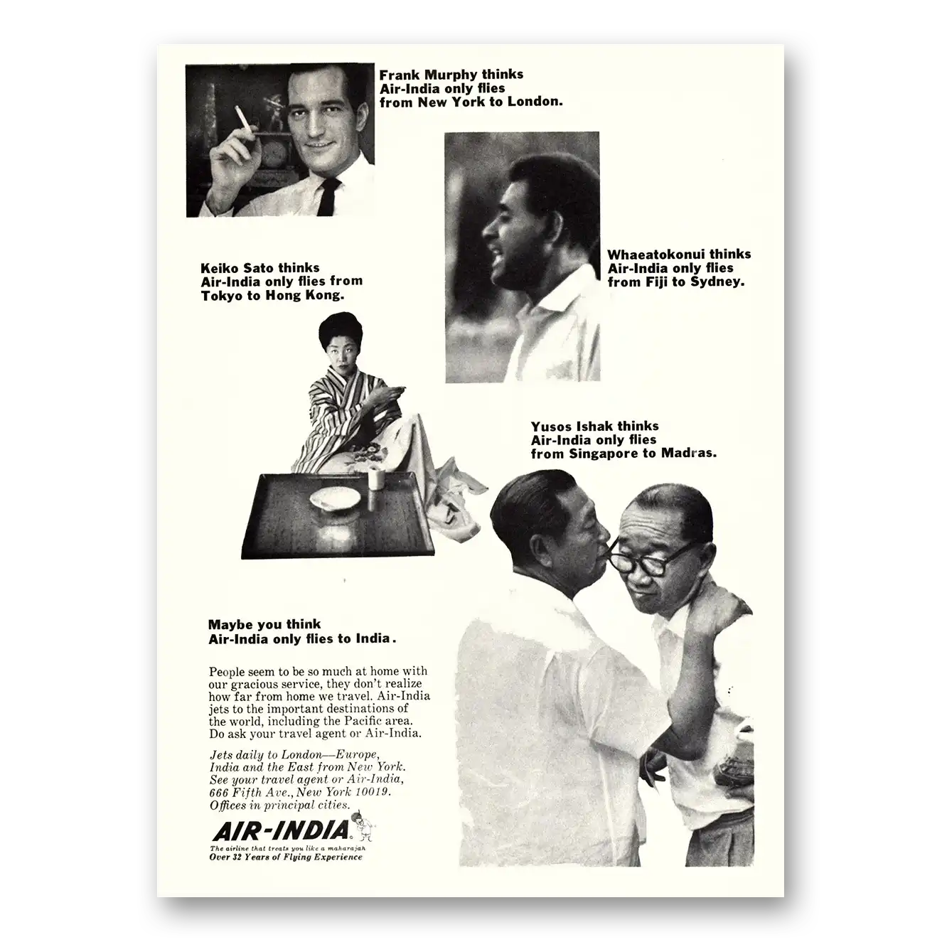 1969 Air India Frank Murphy Keiko Sato Whaeatokonui Vintage Magazine Print Ad