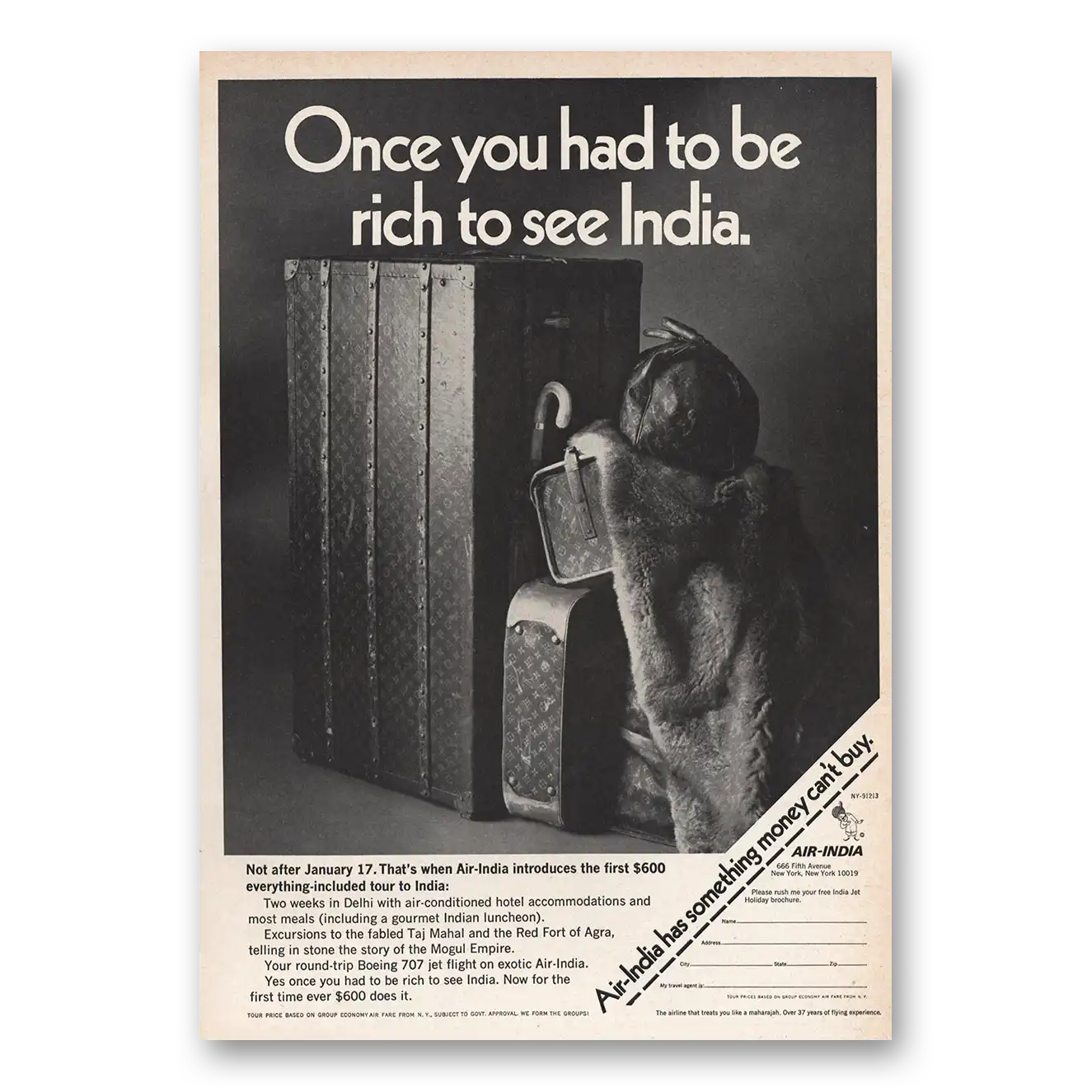 1969 Air India Once You Had to Be Rich See India Vintage Magazine Print Ad