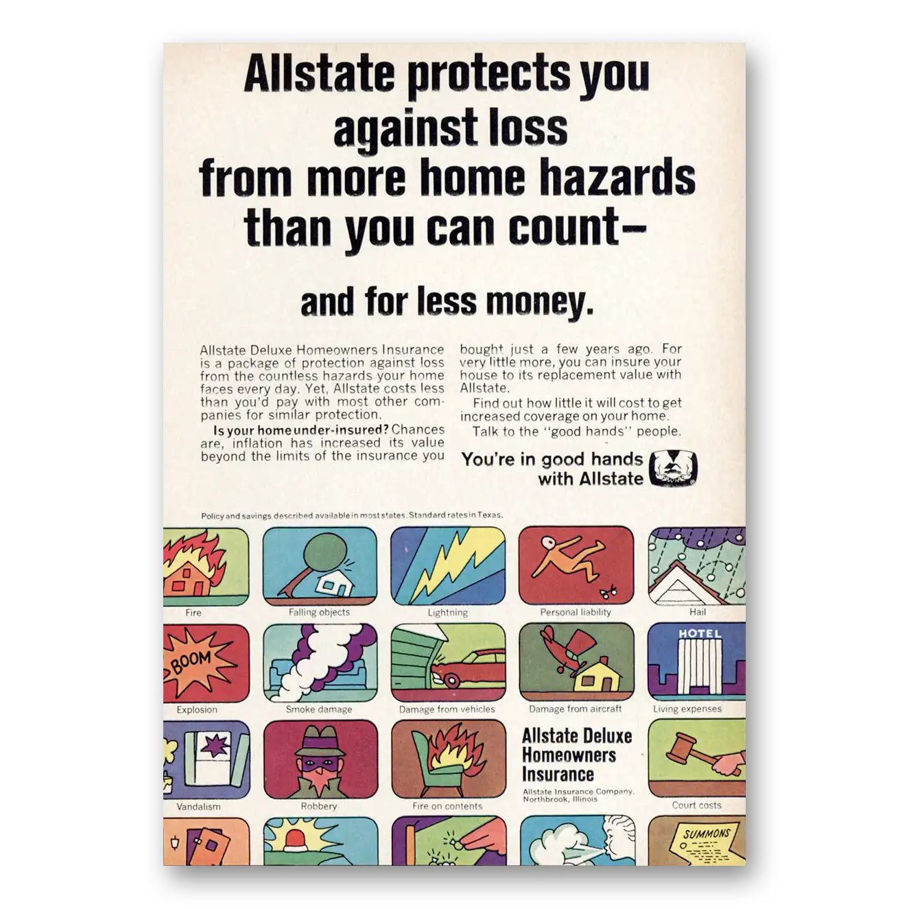 1969 Allstate Insurance Protects You Against Loss Vintage Magazine Print Ad