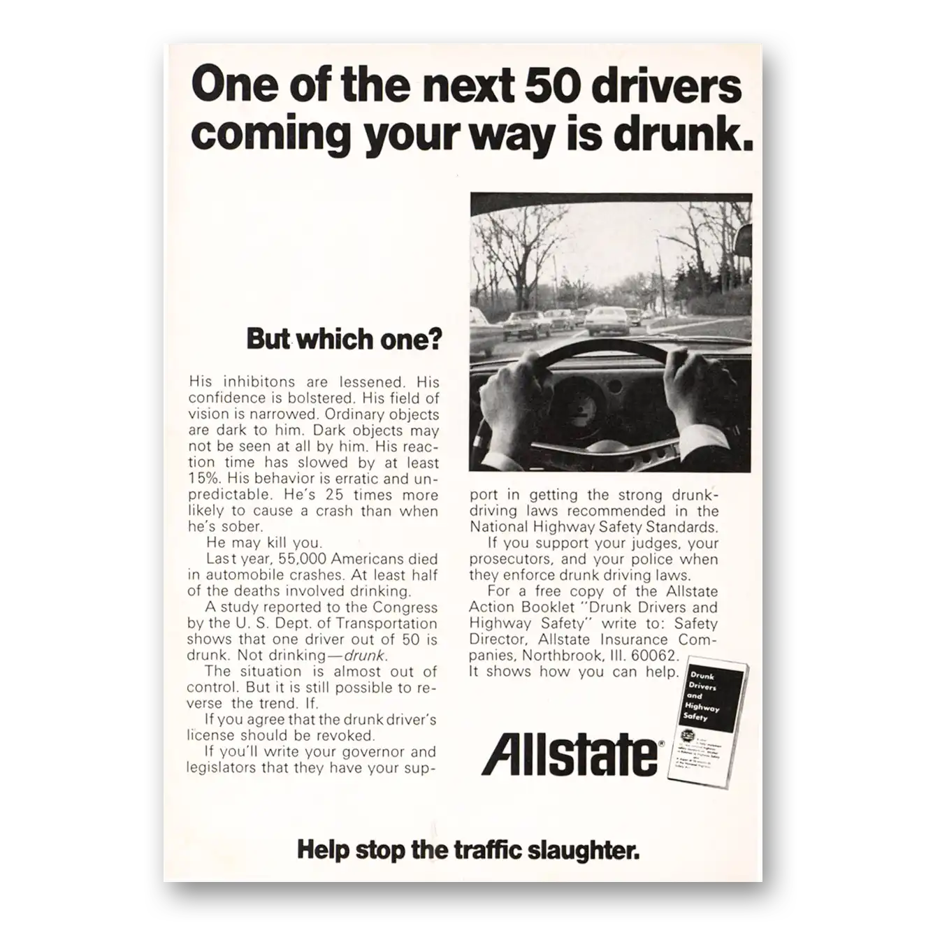 1969 Allstate Insurance One of the Next 50 Drivers Vintage Magazine Print Ad