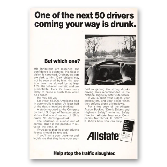 1969 Allstate Insurance One of the Next 50 Drivers Vintage Magazine Print Ad