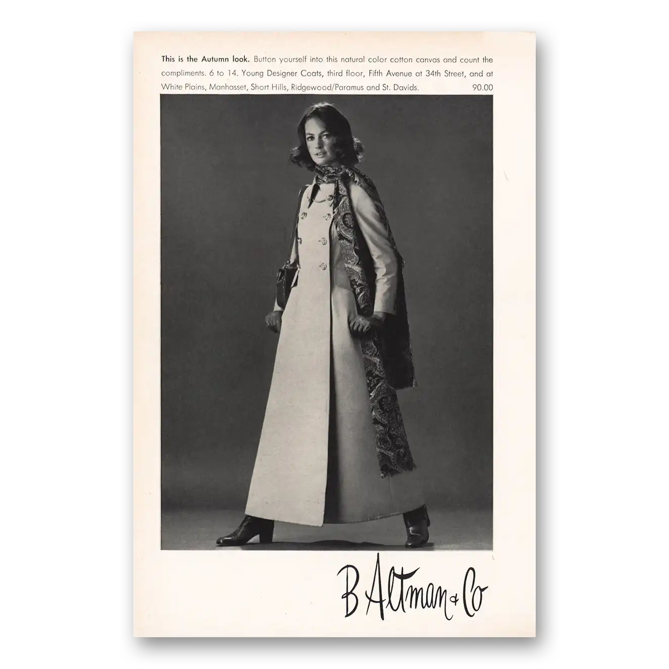 1969 B Altman This Is the Autumn Look Vintage Magazine Print Ad