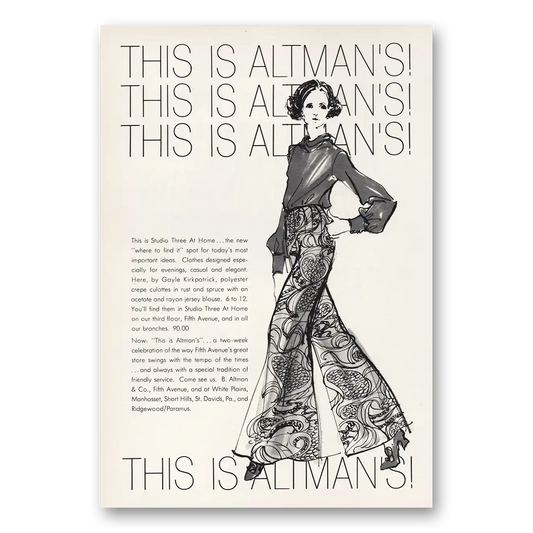 1969 B Altman This Is Altmans Gayle Kirkpatrick Vintage Magazine Print Ad