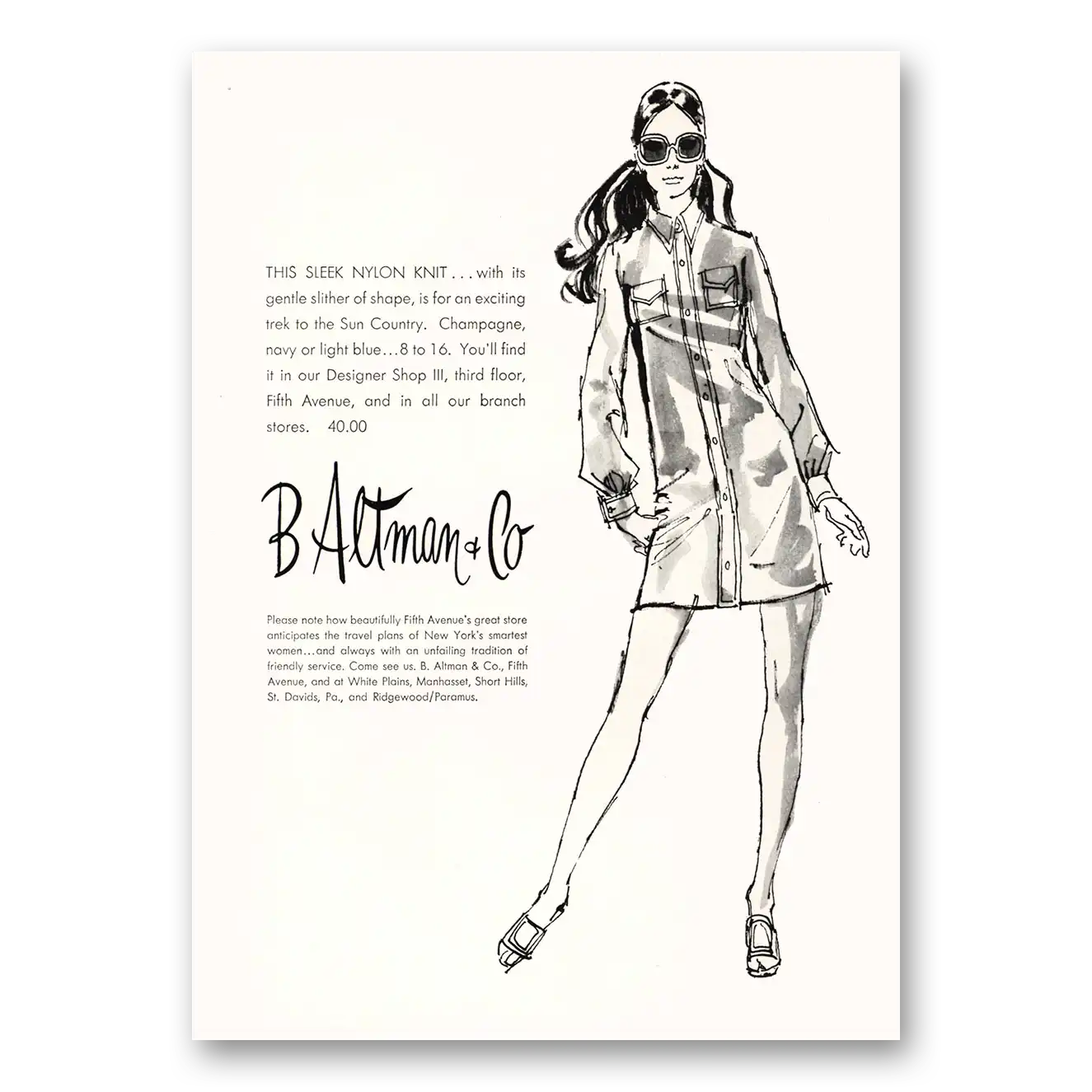 1969 B Altman This Sleek Nylon Knit Vintage Magazine Print Ad