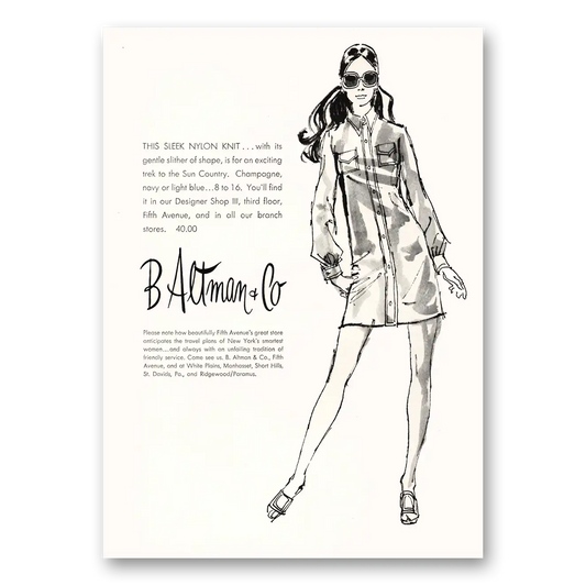 1969 B Altman This Sleek Nylon Knit Vintage Magazine Print Ad