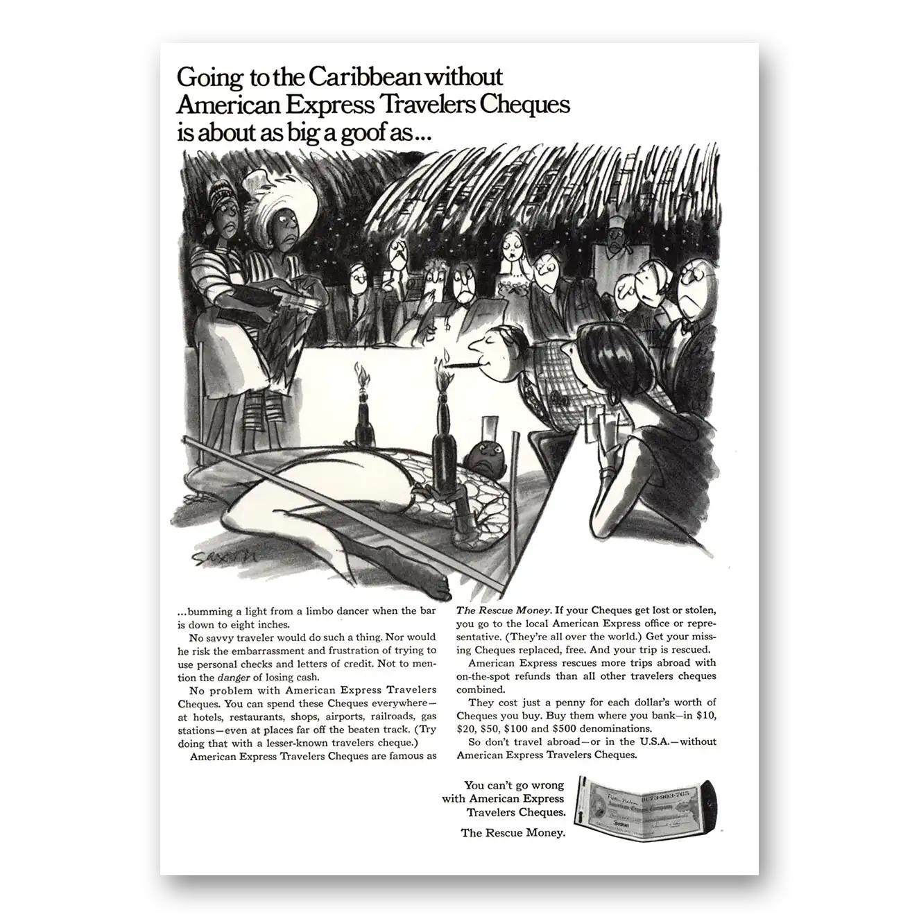 1969 American Express Going To the Caribbean Vintage Magazine Print Ad