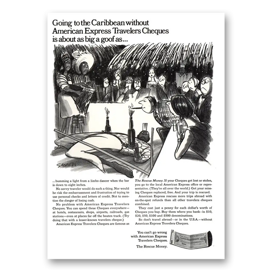 1969 American Express Going To the Caribbean Vintage Magazine Print Ad