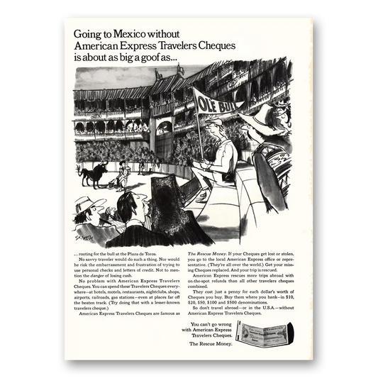 1969 American Express Going to Mexico Ole Bull Vintage Magazine Print Ad