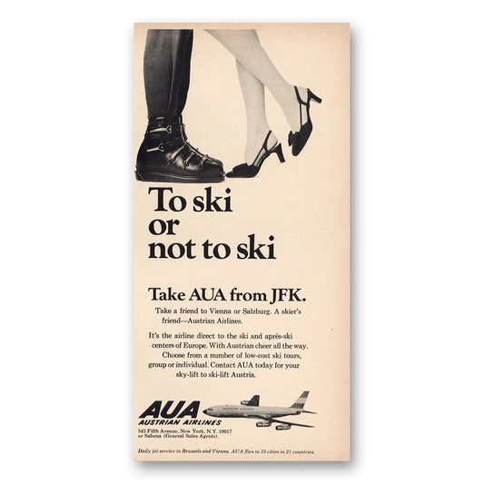 1969 AUA Austrian Airlines To Ski or Not To Ski Vintage Magazine Print Ad