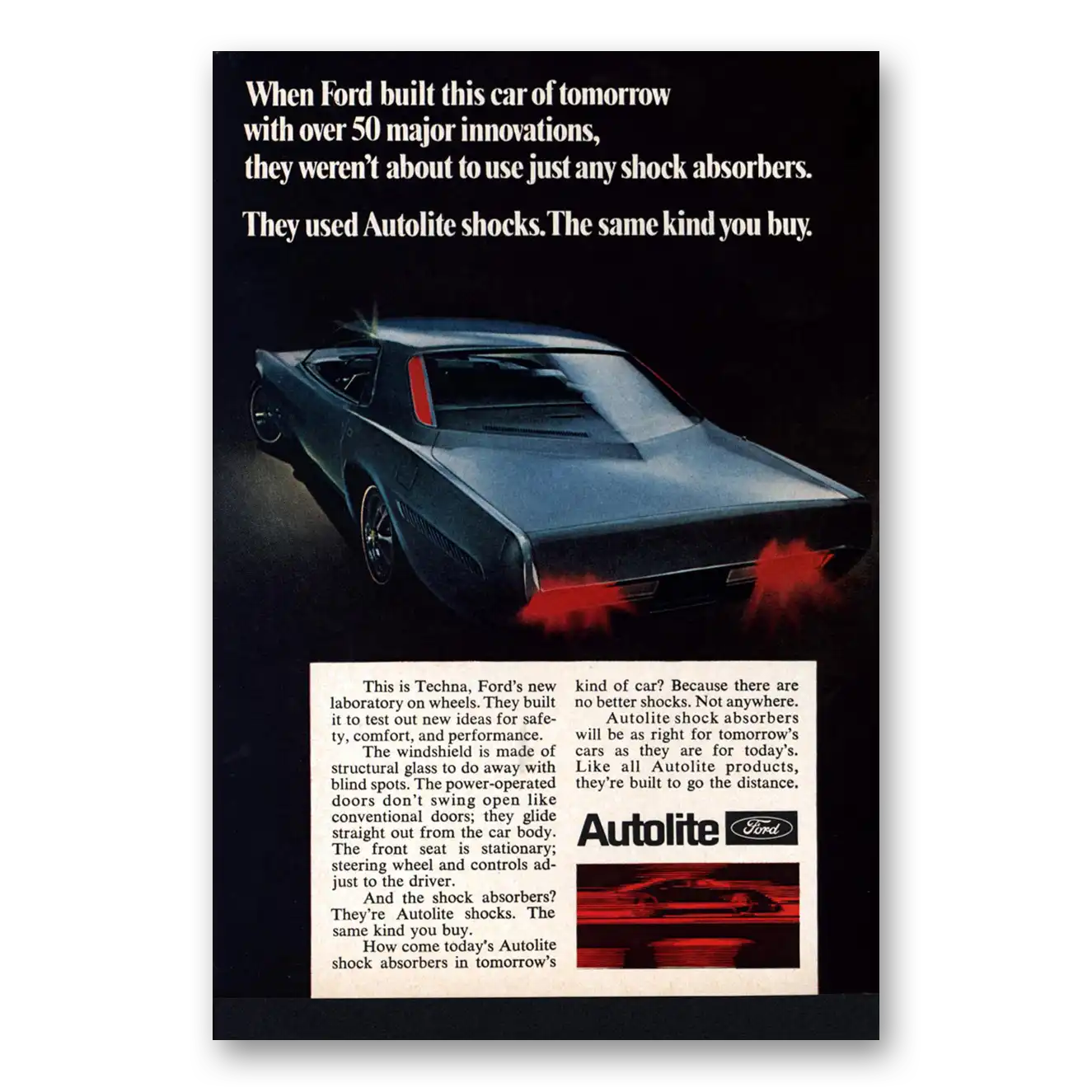 1969 Autolite Spark Plugs Ford Built This Car of Tomorrow Vintage Magazine Print Ad