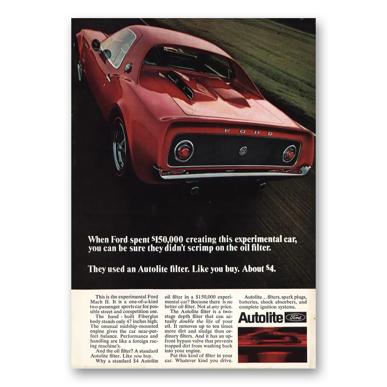 1969 Autolite Spark Plugs Ford Experimental Car Vintage Magazine Print Ad