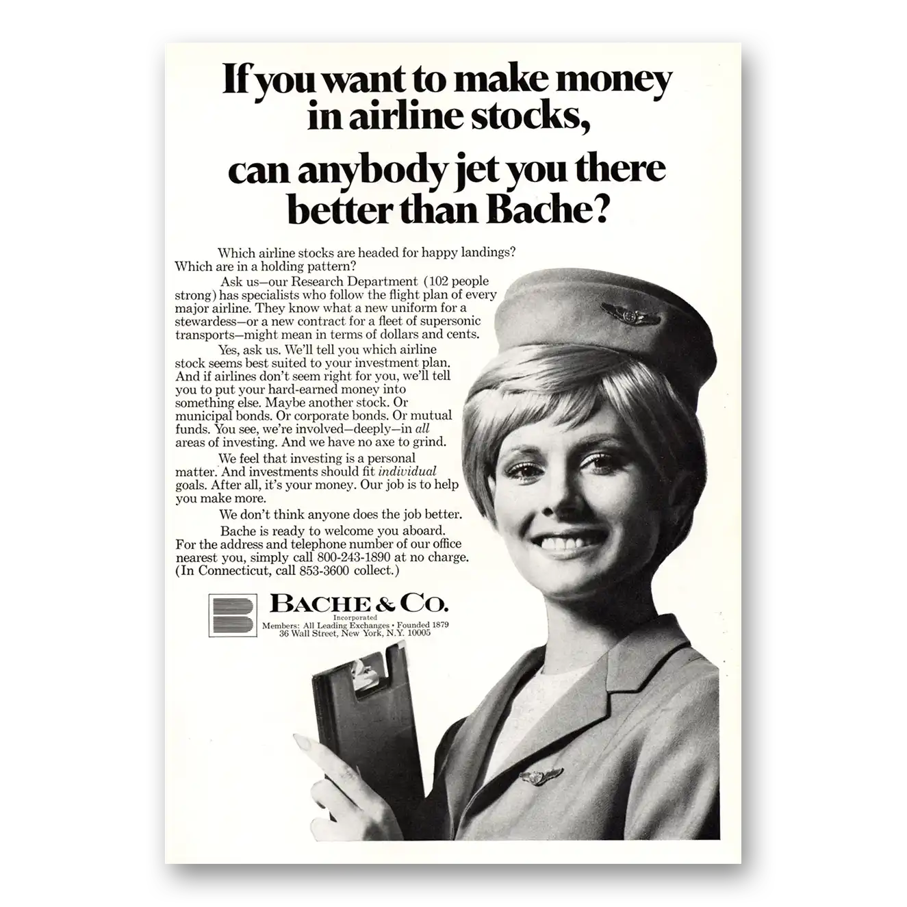 1969 Bache & Co Make Money In Airline Stocks Vintage Magazine Print Ad